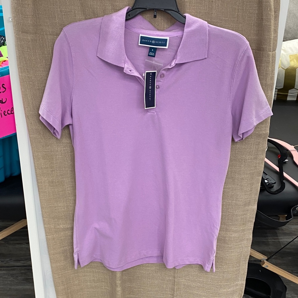 Karen Scott Lavender Short Sleeve Polo Shirt